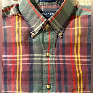 GANT Foxhunt Plaid Burgundy, Gray, Navy & Yellow Long Sleeve Men’s Shirt M